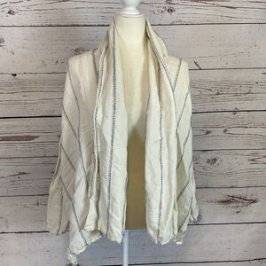 Eskandar Cardigan Womens 0 Linen Blend Open Front Ivory Striped‎